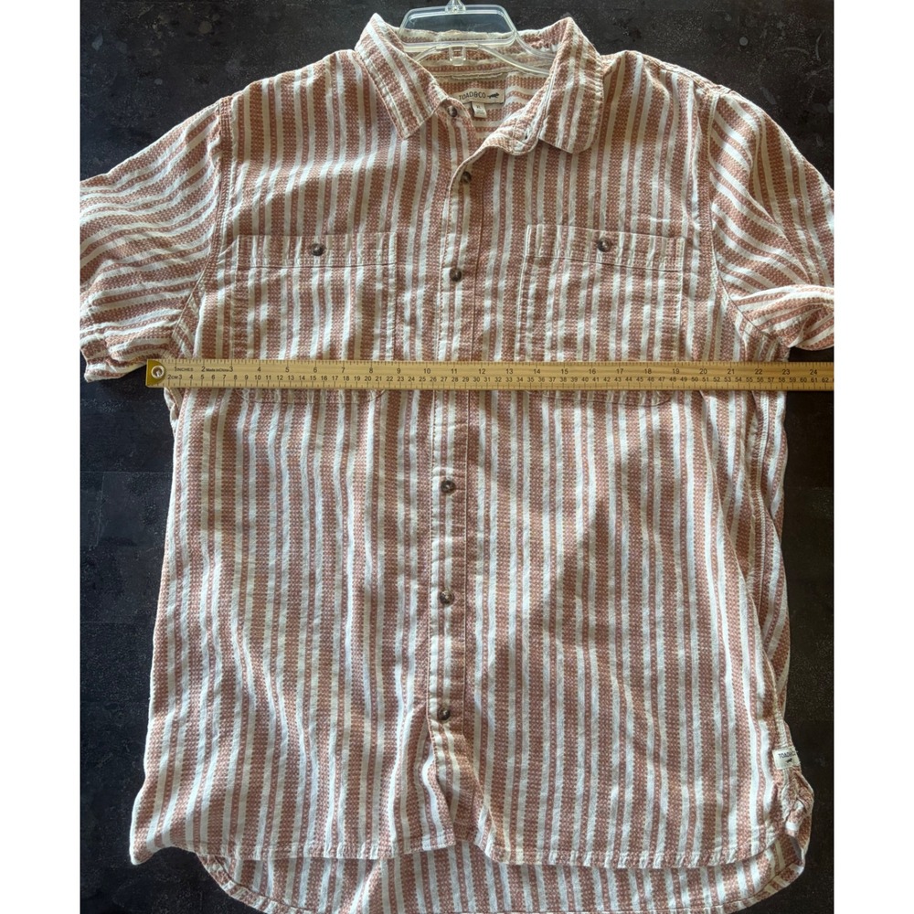 Toad&Co Mens XL Short Sleeve Button Down Shirt Red White Striped Cotton Blend - Picture 6 of 6